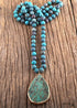 Boho Necklace, RH India Agated Blue and Green Natural Stone